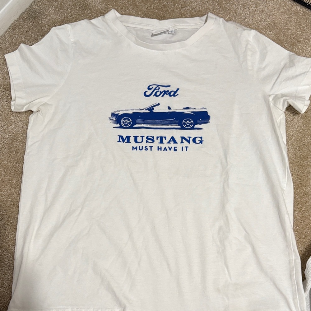 Ford Mustang White Tee with Blue Print
